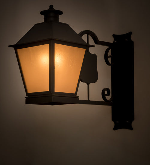 Meyda Lighting Stafford 11" Blackwash Lantern Wall Sconce With Light Peech Seeded Shade Glass