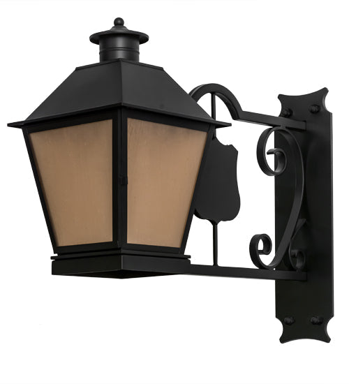 Meyda Lighting Stafford 11" Blackwash Lantern Wall Sconce With Light Peech Seeded Shade Glass