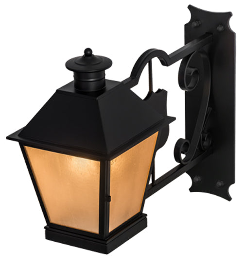 Meyda Lighting Stafford 11" Blackwash Lantern Wall Sconce With Light Peech Seeded Shade Glass