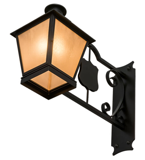 Meyda Lighting Stafford 11" Blackwash Lantern Wall Sconce With Light Peech Seeded Shade Glass