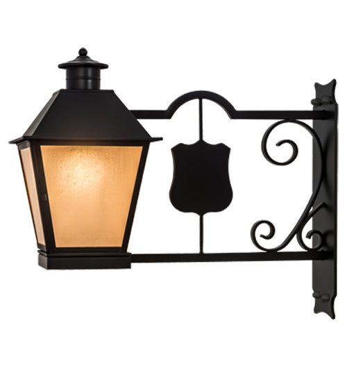 Meyda Lighting Stafford 11" Blackwash Lantern Wall Sconce With Light Peech Seeded Shade Glass
