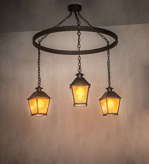Meyda Lighting Stafford 48" 3-Light Gilded Tobacco Chandelier With Amber Mica Shade Glass