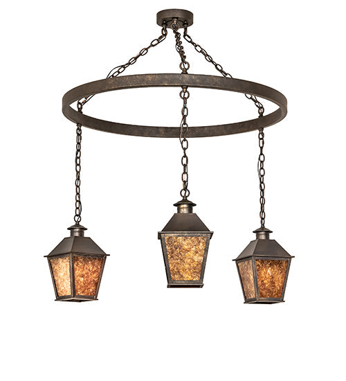 Meyda Lighting Stafford 48" 3-Light Gilded Tobacco Chandelier With Amber Mica Shade Glass