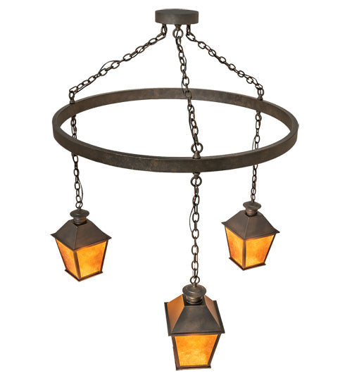 Meyda Lighting Stafford 48" 3-Light Gilded Tobacco Chandelier With Amber Mica Shade Glass