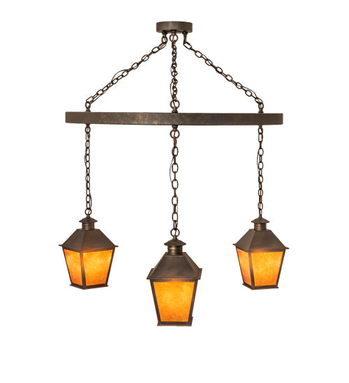 Meyda Lighting Stafford 48" 3-Light Gilded Tobacco Chandelier With Amber Mica Shade Glass