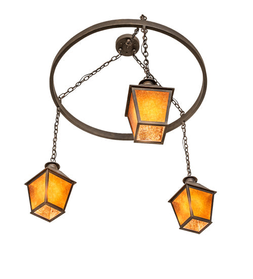 Meyda Lighting Stafford 48" 3-Light Gilded Tobacco Chandelier With Amber Mica Shade Glass