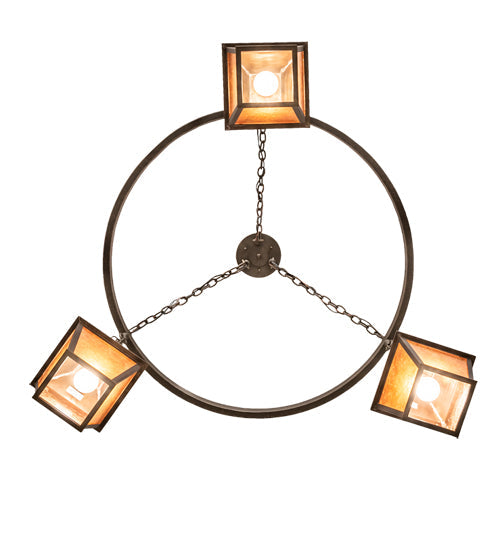 Meyda Lighting Stafford 48" 3-Light Gilded Tobacco Chandelier With Amber Mica Shade Glass