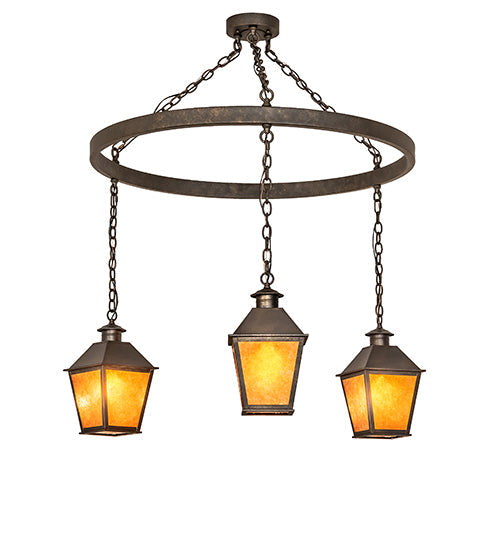 Meyda Lighting Stafford 48" 3-Light Gilded Tobacco Chandelier With Amber Mica Shade Glass