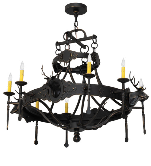 Meyda Lighting Stag 234729 40" 8-Light Timeless Bronze Chandelier With Ivory Faux Candlelight