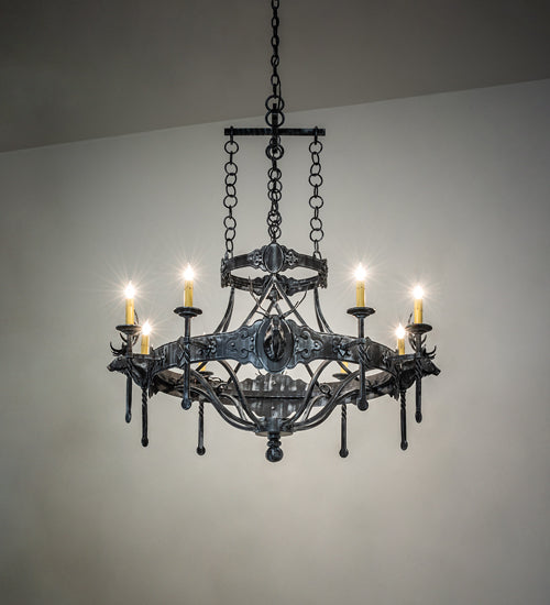 Meyda Lighting Stag 40" 8-Light Antique Iron Gate Chandelier With Ivory Faux Candlelight