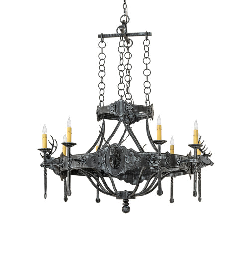 Meyda Lighting Stag 40" 8-Light Antique Iron Gate Chandelier With Ivory Faux Candlelight