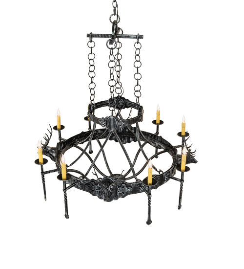 Meyda Lighting Stag 40" 8-Light Antique Iron Gate Chandelier With Ivory Faux Candlelight