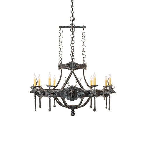 Meyda Lighting Stag 40" 8-Light Antique Iron Gate Chandelier With Ivory Faux Candlelight