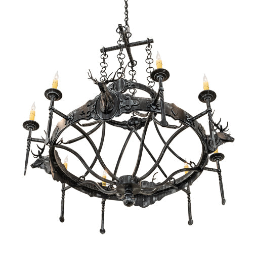 Meyda Lighting Stag 40" 8-Light Antique Iron Gate Chandelier With Ivory Faux Candlelight
