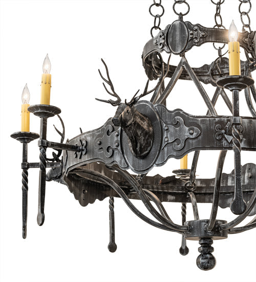 Meyda Lighting Stag 40" 8-Light Antique Iron Gate Chandelier With Ivory Faux Candlelight