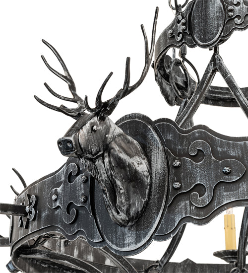 Meyda Lighting Stag 40" 8-Light Antique Iron Gate Chandelier With Ivory Faux Candlelight