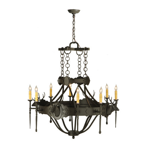 Meyda Lighting Stag 40" 8-Light Timeless Bronze Chandelier With Ivory Faux Candlelight