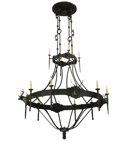 Meyda Lighting Stag 67" 12-Light 2-Tier Timeless Bronze Chandelier With Ivory Faux Candlelight