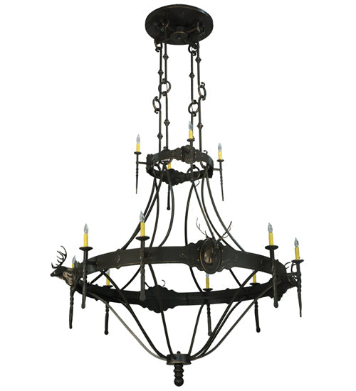 Meyda Lighting Stag 67" 12-Light 2-Tier Timeless Bronze Chandelier With Ivory Faux Candlelight