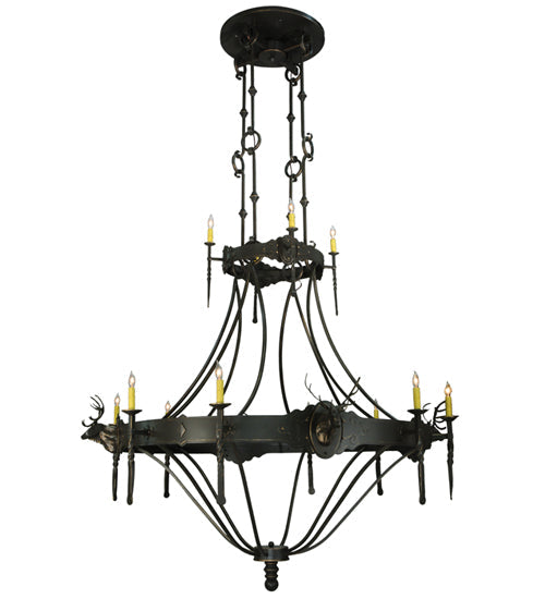 Meyda Lighting Stag 67" 12-Light 2-Tier Timeless Bronze Chandelier With Ivory Faux Candlelight