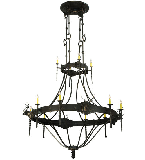 Meyda Lighting Stag 67" 12-Light 2-Tier Timeless Bronze Chandelier With Ivory Faux Candlelight