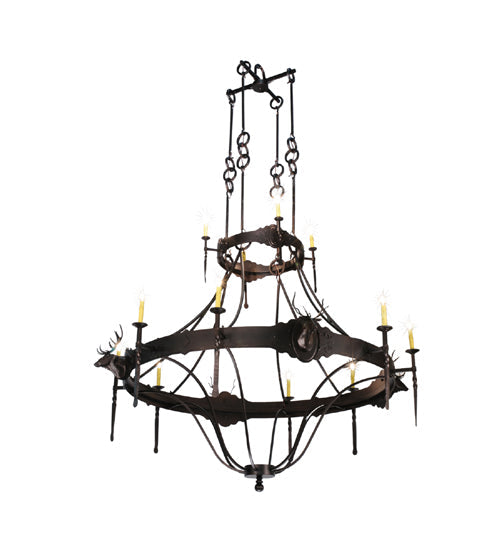 Meyda Lighting Stag 72" 12-Light 2-Tier Mahogany Bronze Chandelier