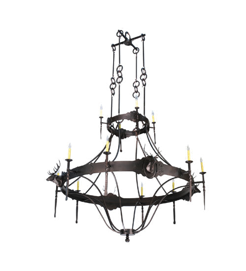 Meyda Lighting Stag 72" 12-Light 2-Tier Mahogany Bronze Chandelier