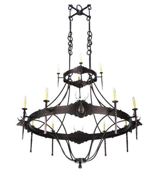 Meyda Lighting Stag 72" 12-Light 2-Tier Mahogany Bronze Chandelier