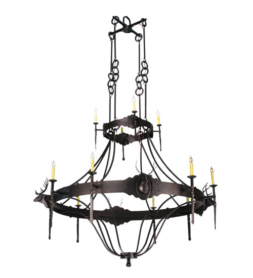 Meyda Lighting Stag 72" 12-Light 2-Tier Mahogany Bronze Chandelier