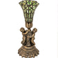 Meyda Lighting Stained Glass 13" Antique Brass Pond Lily Twin Cherub Accent Table Lamp With Green Shade Glass
