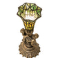 Meyda Lighting Stained Glass 13" Antique Brass Pond Lily Twin Cherub Accent Table Lamp With Green Shade Glass