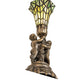 Meyda Lighting Stained Glass 13" Antique Brass Pond Lily Twin Cherub Accent Table Lamp With Green Shade Glass