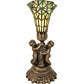 Meyda Lighting Stained Glass 13" Antique Brass Pond Lily Twin Cherub Accent Table Lamp With Green Shade Glass