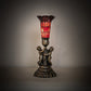 Meyda Lighting Stained Glass 13" Antique Brass Pond Lily Twin Cherub Accent Table Lamp With Red Shade Glass