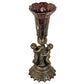 Meyda Lighting Stained Glass 13" Antique Brass Pond Lily Twin Cherub Accent Table Lamp With Red Shade Glass