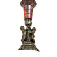Meyda Lighting Stained Glass 13" Antique Brass Pond Lily Twin Cherub Accent Table Lamp With Red Shade Glass