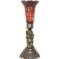 Meyda Lighting Stained Glass 13" Antique Brass Pond Lily Twin Cherub Accent Table Lamp With Red Shade Glass