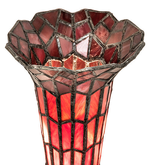 Meyda Lighting Stained Glass 13" Antique Brass Pond Lily Twin Cherub Accent Table Lamp With Red Shade Glass