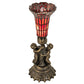 Meyda Lighting Stained Glass 13" Antique Brass Pond Lily Twin Cherub Accent Table Lamp With Red Shade Glass