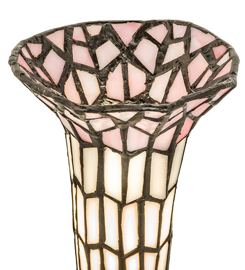Meyda Lighting Stained Glass Pond Lily 13" Antique Brass Table Lamp With Pink & White Shade Glass