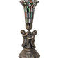 Meyda Lighting Stained Glass Pond Lily 13" Antique Brass Twin Cherub Accent Table Lamp With Multi-Colored Shade Glass
