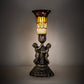 Meyda Lighting Stained Glass Pond Lily 13" Antique Brass Twin Cherub Accent Table Lamp With Red & Yellow Shade Glass