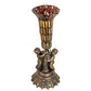 Meyda Lighting Stained Glass Pond Lily 13" Antique Brass Twin Cherub Accent Table Lamp With Red & Yellow Shade Glass