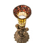 Meyda Lighting Stained Glass Pond Lily 13" Antique Brass Twin Cherub Accent Table Lamp With Red & Yellow Shade Glass