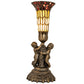 Meyda Lighting Stained Glass Pond Lily 13" Antique Brass Twin Cherub Accent Table Lamp With Red & Yellow Shade Glass