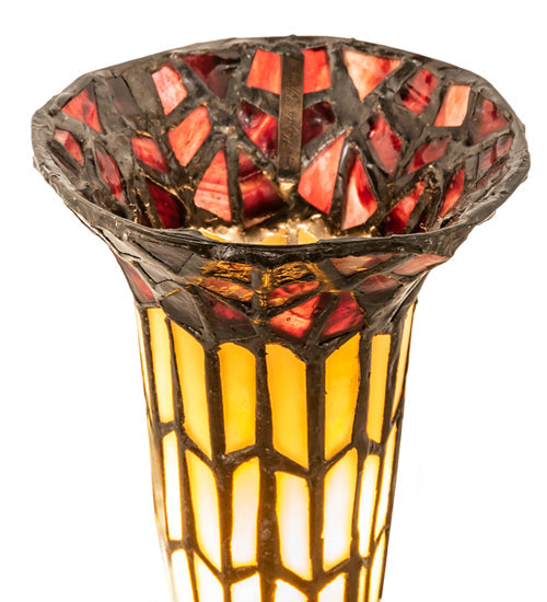 Meyda Lighting Stained Glass Pond Lily 13" Antique Brass Twin Cherub Accent Table Lamp With Red & Yellow Shade Glass