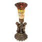 Meyda Lighting Stained Glass Pond Lily 13" Antique Brass Twin Cherub Accent Table Lamp With Red & Yellow Shade Glass
