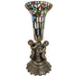 Meyda Lighting Stained Glass Pond Lily 13" Antique Brass Twin Cherub Mini Table Lamp With Multi-Colored Art Shade Glass