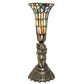 Meyda Lighting Stained Glass Pond Lily 13" Antique Brass Twin Cherub Mini Table Lamp With Multi-Colored Art Shade Glass