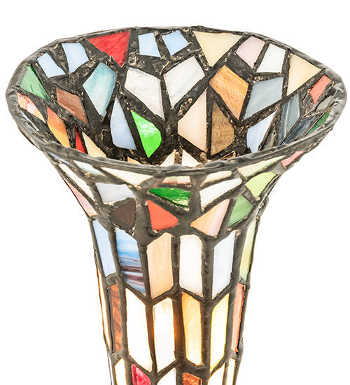Meyda Lighting Stained Glass Pond Lily 13" Antique Brass Twin Cherub Mini Table Lamp With Multi-Colored Art Shade Glass
